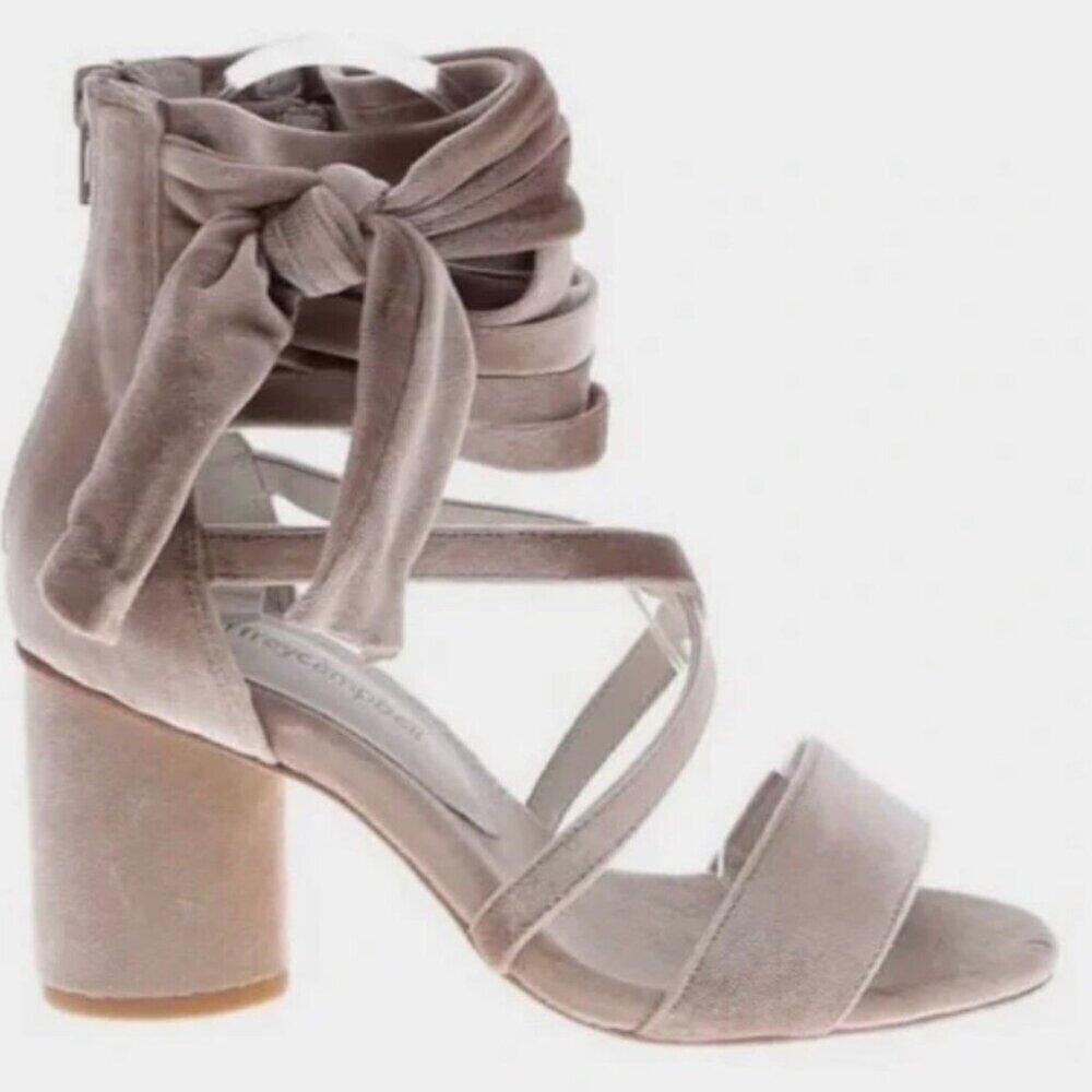 Jeffery Campbell Champagne Faustino Velvet Strappy heels Size 8.5